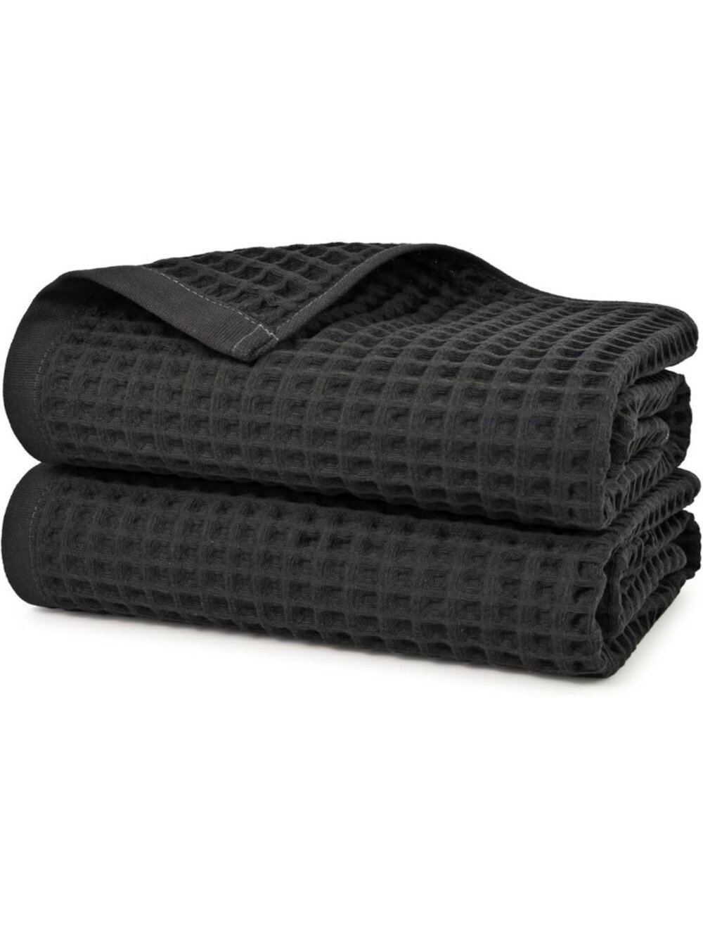 Soft Cotton Waffle Bath Towels Set - 2-Piece Quick Dry Dark Grey Home Essentials